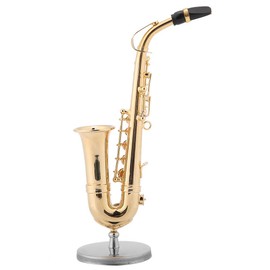 Gold-Plated Miniature Saxophone Miniature Model Instrument Model Music Lovers Ornaments Friends Gift Miniature Alto Saxophone Replica with Stand and Case Gold-Plated Instrument Model Ornaments