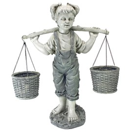 Design Toscano Flowers for Felicity Little Girl Garden Statue with Basket Planters, Medium, 25 Inches Tall, Cast Stone Resin, Two Tone Stone Finish