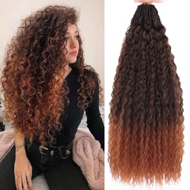 Xtrend Pre Looped Micro Brazilian Kinky Curly Crochet Hair 8 Packs 18 Inch Ombre Brown Micro Curly Braiding Hair Extensions Synthetic Deep Wave For Mini Senegalese Twist Hair (30 Strands/Pack，T30#)