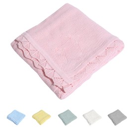 TRENDSTITCH 100% Cotton Baby Blanket Knit Soft Warm Lace Toddler Newborn Nursery Blanket,30 x 40 Inches, Light Pink