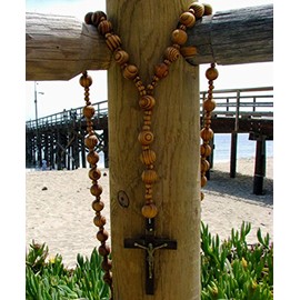 Super Jumbo Holy Mix Beads sanctified Rosary Natural Wood Chain Jesus Cross XL Large 42" Inches Wall Rosario