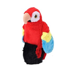 Wild Republic Perching Parrot, Scarlet Macaw, Snap Bracelet, Records and Replays, 9 Inches, Gift for Kids, Plush Toy, Fill is Spun Recycled Water Bottles