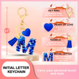 ANHBKAR Royal Blue Initial Keychains for Women with Cute Heart Resin – Alphabet Letter M Keychain for Bag, Backpacks, Purse or Car Key (M-ROYAL)