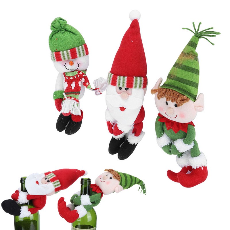 3pcs/Set Cute Santa Claus Snowman Doll Wine Bottle Cover Holder