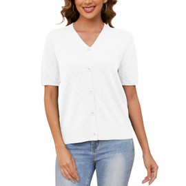 Yommay Women's Cardigan Elegant V-Neck Cutout Lightweight Breathable Open Front Summer Long Sleeve Cardigans, A01 White