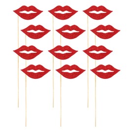 NUOBESTY Red Lips Photo Booth Props: 40pcs Wedding Shower Selfie Photo Prop Photography Decorations with Wood Sticks for Wedding Birthday Anniversary Valentines Day