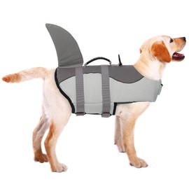 ASENKU Dog Life Jacket - Pet Safety Vest for Swimming & Boating, Shark Life Jacket with Floatation, Dog Lifesavers Swimsuits for Small Medium Large Dogs (Grey, L)