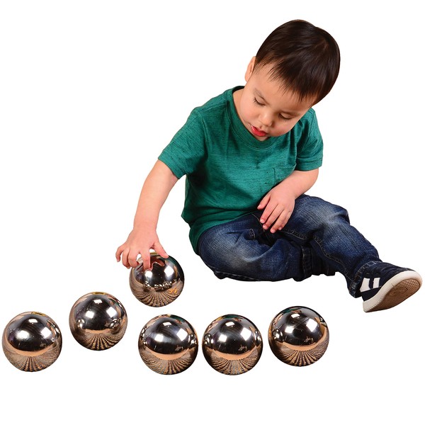 Constructive Playthings Kids Sensory Reflective Balls, Silver (Set of 6)