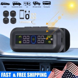 Car Wireless Solar TPMS LCD Tire Pressure Monitoring System + 4 External Sensors