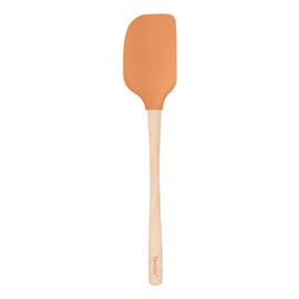 Tovolo Silicone Spatula Wooden Handle for Cooking Baking Mixing, Heat Resistant Food Safe BPA Free Flexible Silicone Baking Spatula with Wood Handles Kitchen Utensils Nonstick Safe, Apricot Orange