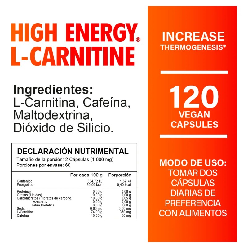 Human Amplifier High Energy L-carnitine 120 Cpsulas Sin Sabor