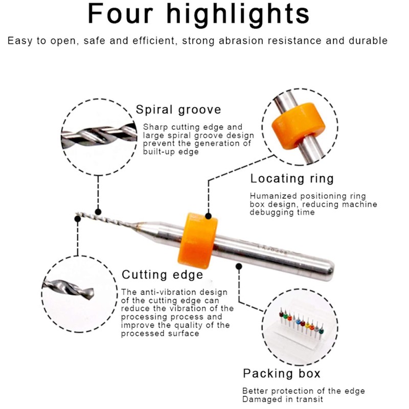 KEWAYO 20pcs PCB Drill Bits Set Spiral Flute Carbide 0.1mm-2.0mm