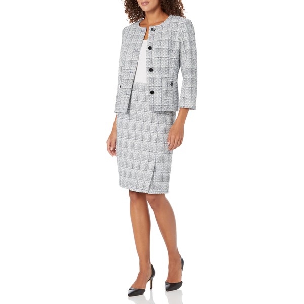 NIPON BOUTIQUE Women's Tweed 4 Button Jacket with Front Slit