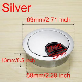 SyiXute Pack of 2 Cable Grommets, Cable Grommet Desk, 60 mm Cable Box, Table Feed-Out, Zinc Alloy Material for Table, Office, Worktops, Silver