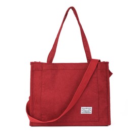 Vintage Casual Corduroy Tote Bags Crossbody Bag Purse for Women Travel Shoulder Bags Handbags Eco Bag (Large, Dark Red)