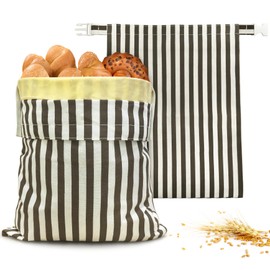 Mosucoirl Beeswax Bread Bags,2 Pack Reusable Bread Bag for Homemade Bread Sourdough Bread Bags Cotton Food Storage Bags Bread Loaf Bags Bread Container to Keep Fresh (Striped Grid)