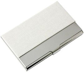 ToBeIT Business Cards Made of PU Leather and Stainless Steel - Business Card Holder 95 x 58 x 10 mm for Men and Women, White