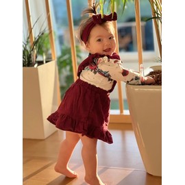 Infant Newborn Baby Girls Dress Clothes Toddler Ruffle Long Sleeve Romper Tops Suspender Skirt Headband Outfits Set Red 12-18 Months