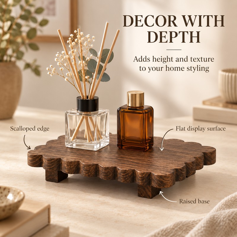 Wooden Plant Stand for Decorative Display – Scalloped Edge Pedestal