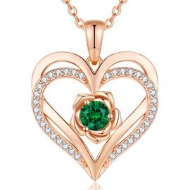 CDE Women's Rose Gold Heart Necklace Sterling Silver 925 Birthstone Necklaces for Women with Pendant Jewellery Valentine's Day Gifts for Her Mother's Day Birthday Christmas for Women Mum, Sterling