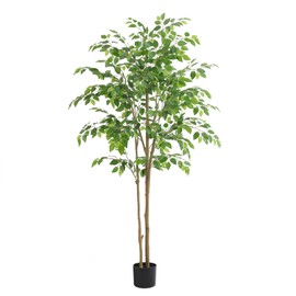 Nafresh Tall Ficus Tree Artificial，5ft(60in) Faux Ficus Tree with Realistic Smooth and Shiny Leaves， Fake Trees Indoor Outdoor for Home Office Living Room Bedroom Foyer Porch Decor.