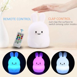 Glinrui Rabbit Night Light Nursery Lamp Kids lamp Children Bedroom Bedside Lamp Changeable Brightness & Color Children's Table Night-Lights, Holiday Gifts, Child Gift - Medium