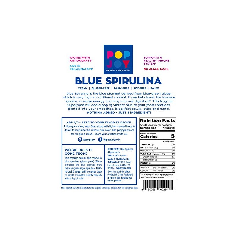 POPJOY - Polvo de espirulina 100 azul - SuPERFODS vibrantes