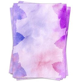 25 Sheets Letter Paper (A4) | Purple Leaves Pink Purple | Writing Paper | Elegant Design Paper | Printed on Both Sides | Craft Paper | 90 g/m²