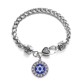 Inspired Silver - Star of David - Silver Braided Bracelet for Women - Circle Charm Bracelet Jewelry Gift with Cubic Zirconia - Women's Charm Bracelet with Lobster Claw Clasp