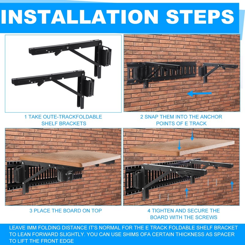 Shimeyao 4 Pcs 12 Inch E Track Folding Shelf Brackets