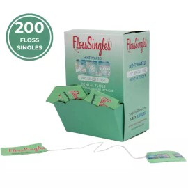 Flosssingles Packets Mint Waxed, Single Use Floss Individually Wrapped 200-Box