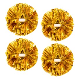 4Pcs Metallic Cheerleading Pom Poms, Creatiee 2 Pair Cheerleader Cheering Squad Pompoms for School Sports Dance Games Team Spirit Cheer (Gold)