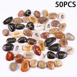 ROCKIMPACT 50PCS Angel Guardian Angel Stones Serenity Prayer Pebble Engraved Inspirational Stones Motivational Healing Inspiring Rocks Encouragement Word Stones Wholesale Bulk, 2"-3" ea