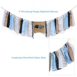 Puppy Dog First High Chair Banner，Boys Paw Print Birthday Banner Burlap, Blue Puppy Pawty Dog Theme Highchair Banner for 1st Puppy Dog Birthday Decor,Lets Pawty Decorations, Baby Shower