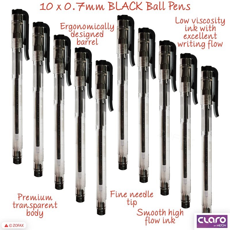 CLARO Lucky Ballpoint Pens, BLACK, 0.7mm Fine Point, Pack of