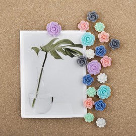 Push Pins，LYroo 200 Pcs Flower Thumb Tacks Wood Pin Board Map Tacks Marking Pins Assorted Colors Push Pin Clips for Cork Board Cute Desk Decor Accessories for Women Office Teacher Supplies