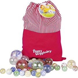 My marbles bag with 50 marbles, Peggy Diggledey: Diameter: 1.6 - 3.5 cm, in a cotton bag, various colours / sizes, per bag.