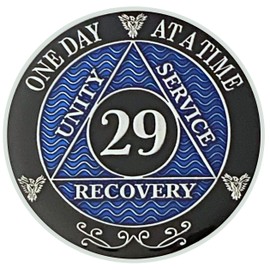 Simply Minimal AA 21-30 Year Silver Plated Recovery Coins, Alcoholics Anonymous Medallions (29 Blue)