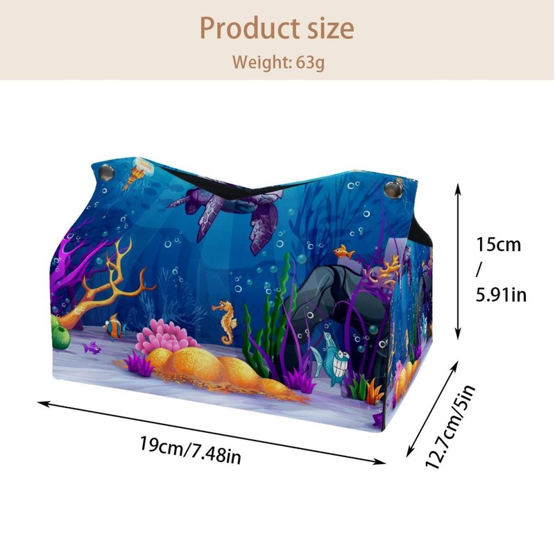 2 Pack Tissue Box Cover Holder, Turtles at The Sea