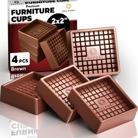 4pcs Non Slip Furniture Pads - Furniture Cups to Prevent Sliding for Couch, Bed, Chair - Premium 2x2 Anti Skid Stoppers for Hardwood, Tile Floors - Perfect Coasters That Fit Any Feet Shape (Brown)