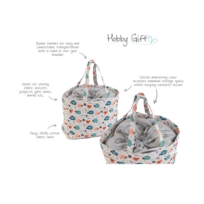 Hobby Gift Drawstring Fabric Craft Tote Bag, Knit Happens (MR4724)