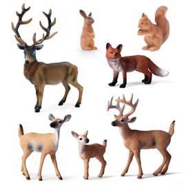 SIENON 7 cifras de animales del bosque, cifras de animales del bosque, juguetes de animales en miniatura con familia de ciervos, alce, zorro, conejo, ardilla para decoración de tartas temáticas de bosque, decoración de fiesta de Navidad
