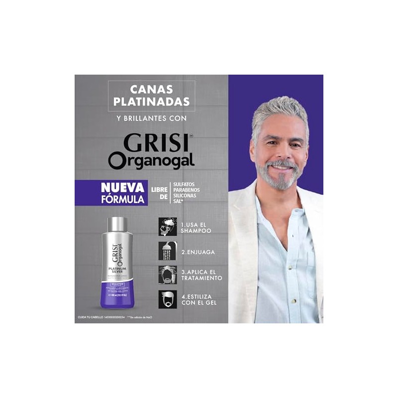 Organogal Grisi, Shampoo Silver para canas y cabellos claros, 400