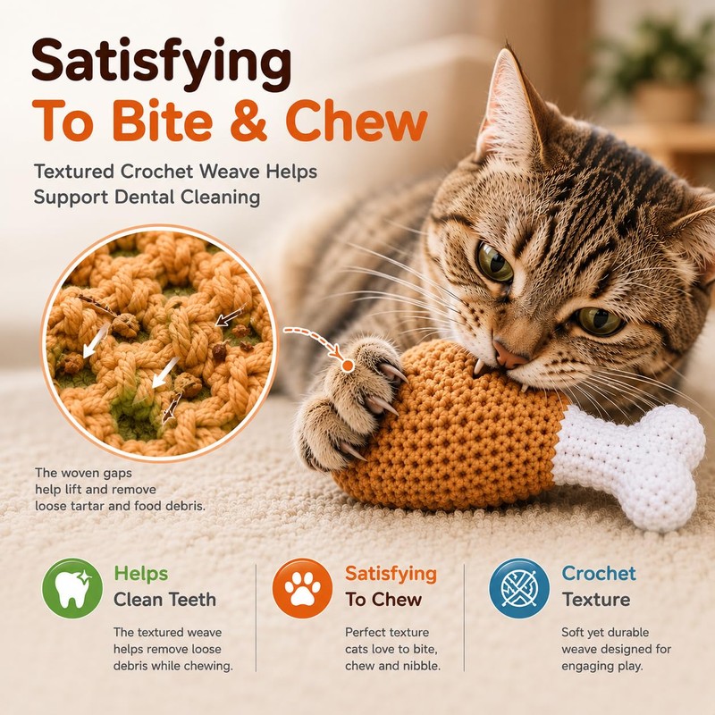 Zasle Handmade Crochet Cat Toy, Catnip & Crinkle Drumstick, 2