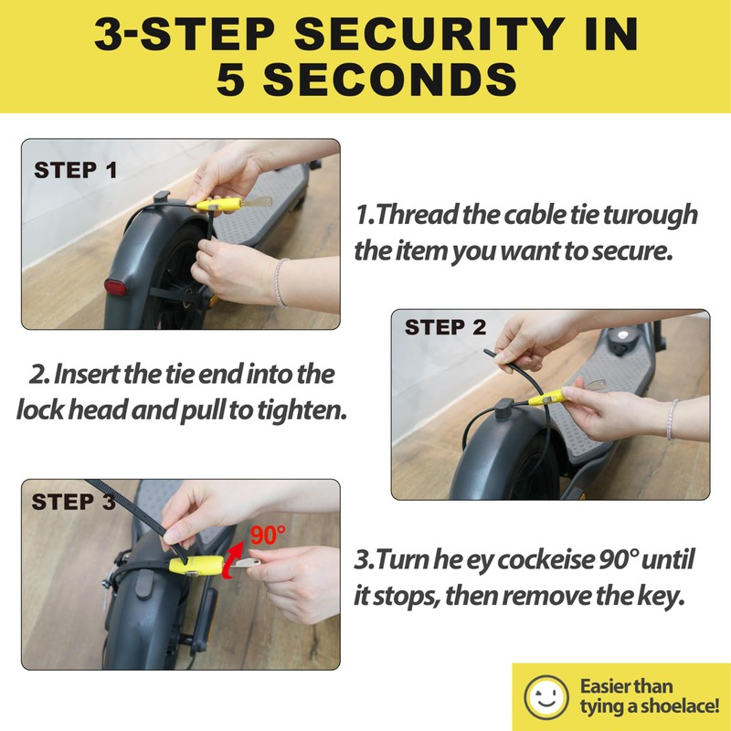 20 Inch Zip Tie Lock Keyed Alike, Adjustable Cable Lock