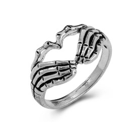 YienDoo Punk Skull Hand Claw Ring Silver Goth Heart Skelton Hand Wrap Band Ring for Women Girls