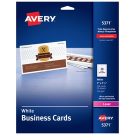 Avery Uncoated Business Cards for Laser Printers, 250 Cards per Pack, Case Pack of 5 (5371)