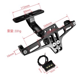 Socpuro Motorcycle License Plate Holder Black LED Light License Plate Holder Universal Aluminum Alloy License Plate Holder for Bike Fender Eliminator Bracket Angle Adjustable