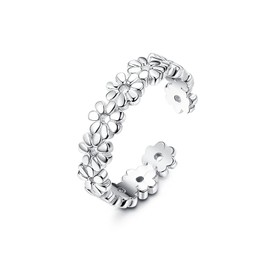 Ticome Sterling Silver Toe Rings for Women White Gold Plated Daisy Flower Stylish Toe Rings, Adjustable Summer Beach Foot Charm Jewelry