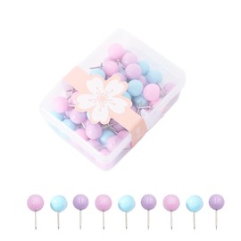 Pack of 50 Earth Mix Pins, Cute Card Pins with Plastic Head and Steel Tip for DIY Photo School, Office, Cork Boards and Bulletin Boards (Blue, Pink)